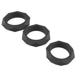 Hidden Desire Lot de 3 Cockrings Silicone Heavy C-Ring Noirs